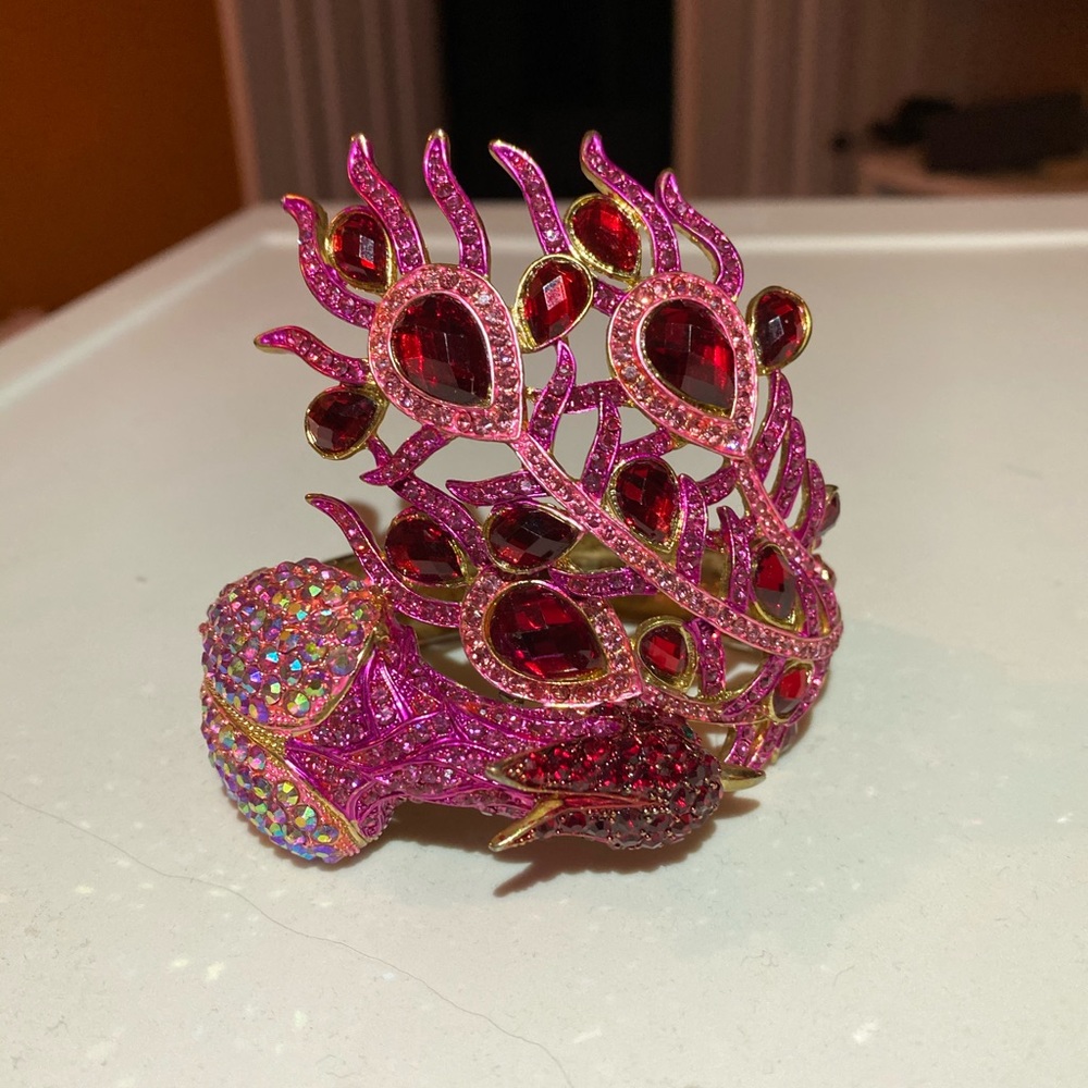 Pre-Loved Peacock Statement clamp bracelet  Ruby